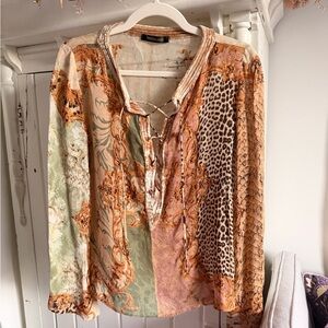 Roberto Cavalli Earthy Animal Print Blouse